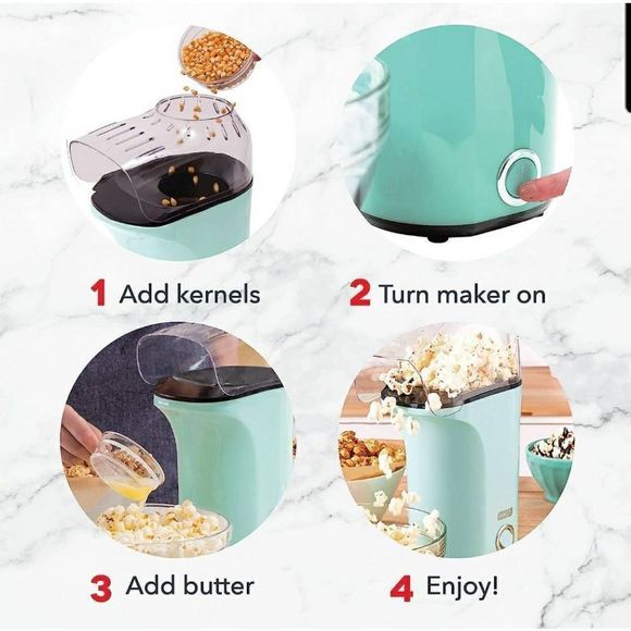 DASH Hot Air Popcorn Popper Maker with Measuring Cup - Aqua (16 Cups) - Picture 2 of 6